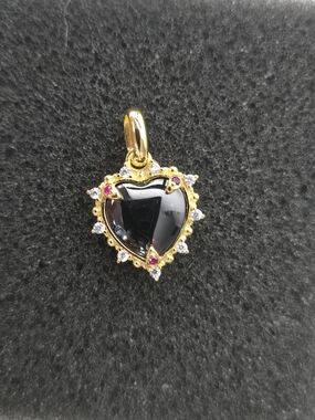 Thomas Sabo 18k Gold Plated Heart Charm Pendant - Black & Red Stones